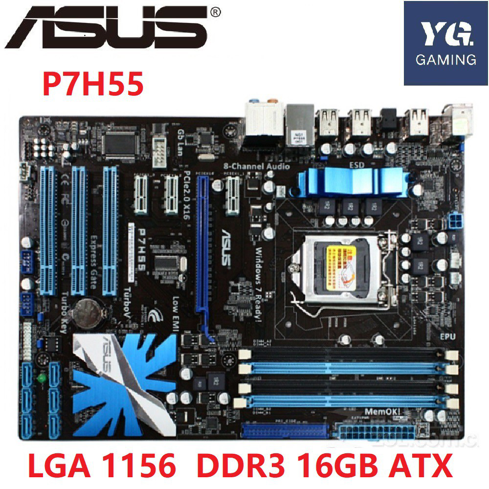 Motherboard Asus P7H55 LGA 1156 DDR3 16GB untuk Intel p7h55